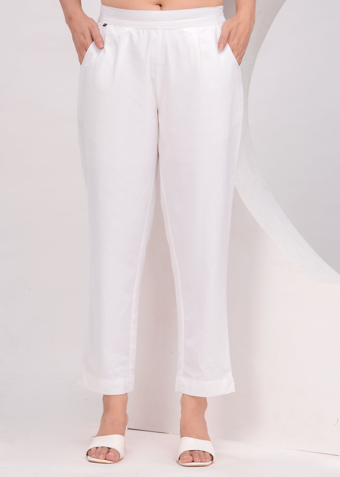 White Everyday Solid Airy Linen Cotton Pant
