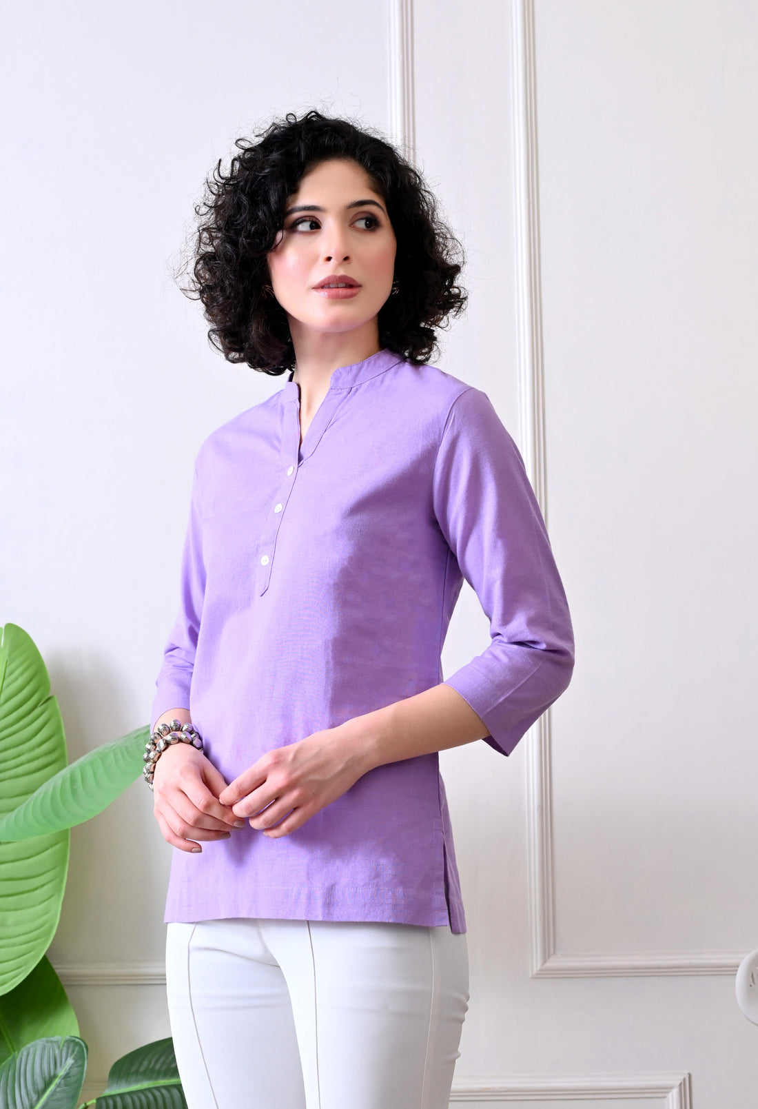 Purple Solid Linen Comfortable Short Kurta