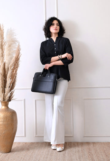 Black Airy Solid Linen Comfortable Short Kurta