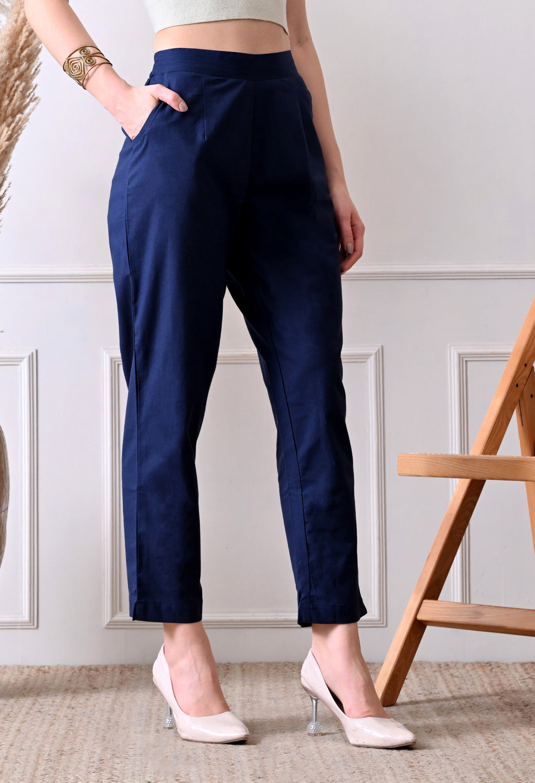 Navy Blue Everyday Solid Airy Linen Cotton Pant
