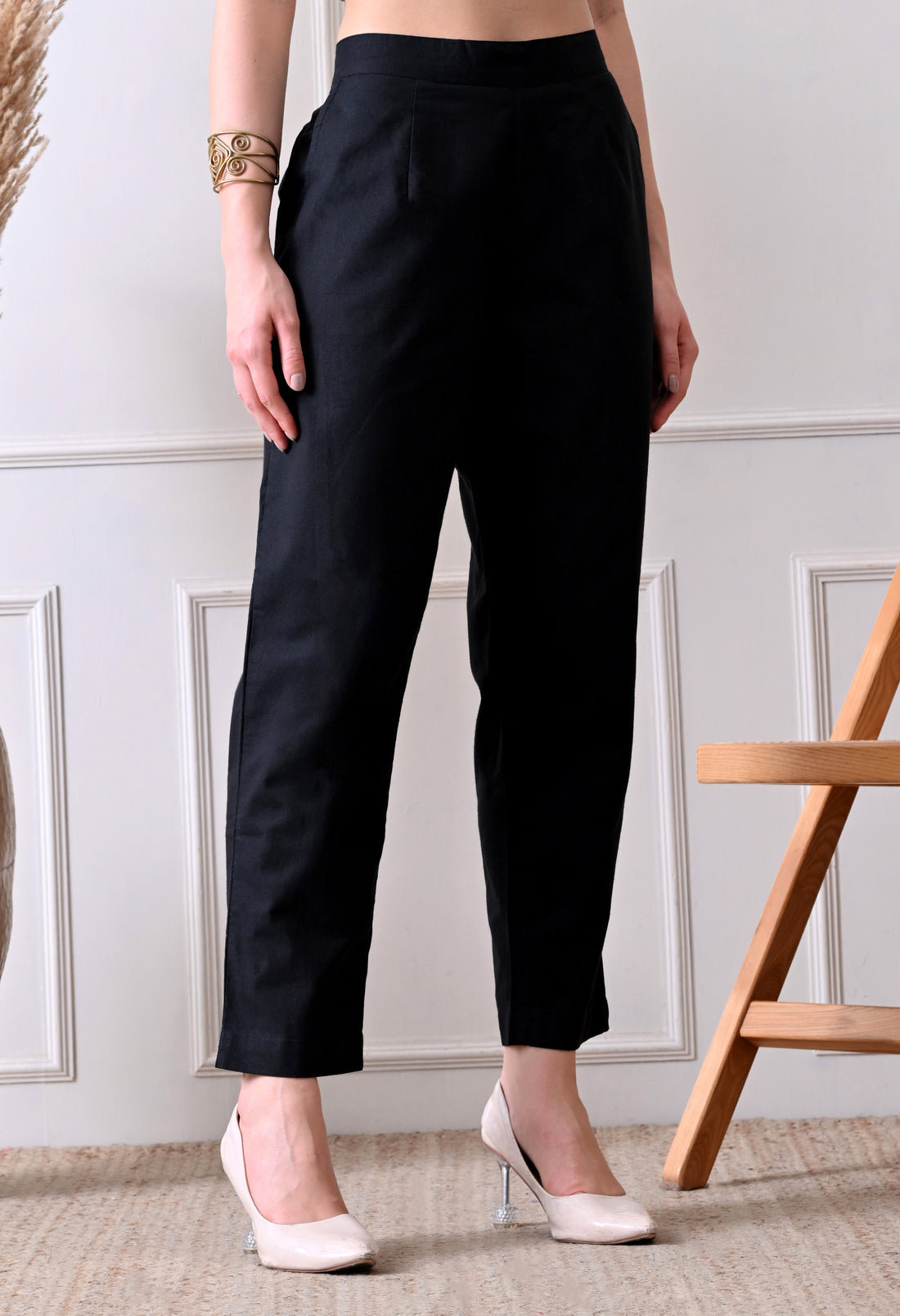 Black Everyday Solid Airy Linen Cotton Pant