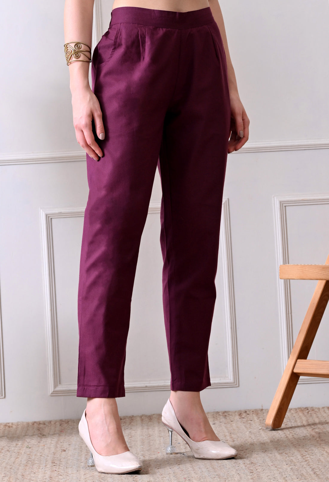 Maroon Everyday Solid Airy Linen Cotton Pant
