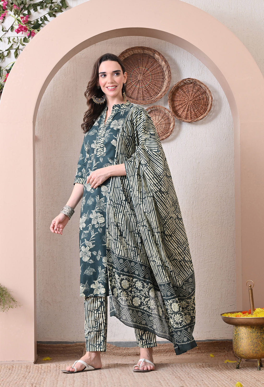 VBA Teal Green Straight Kurta Pent Set