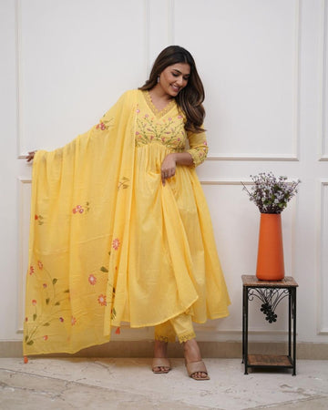 Yellow embroidery kurta set