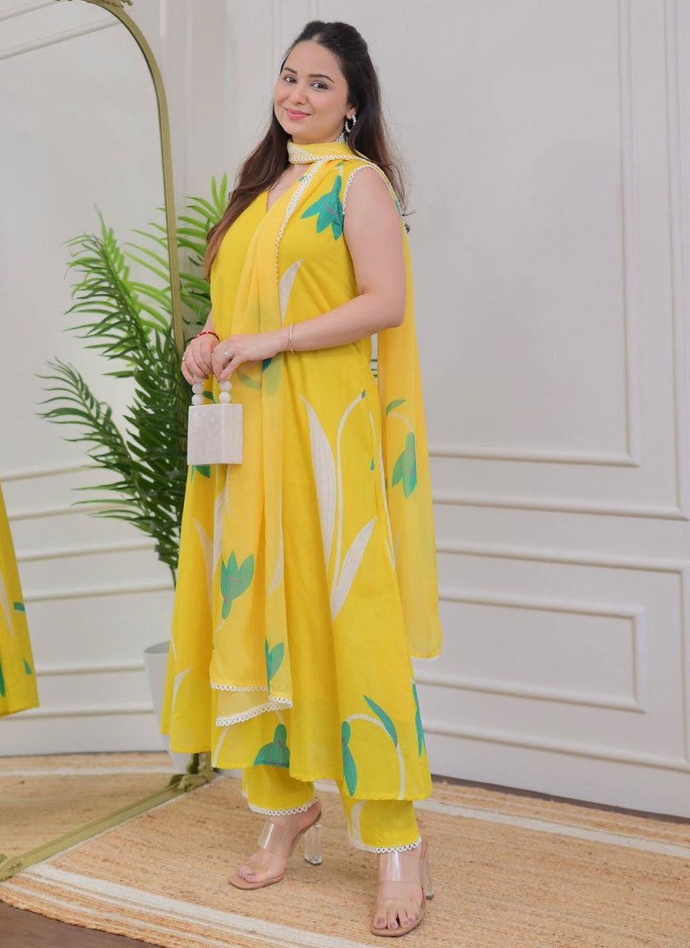 VBA Yellow Cotton Sleeveless Pure Rayon Kurta Set